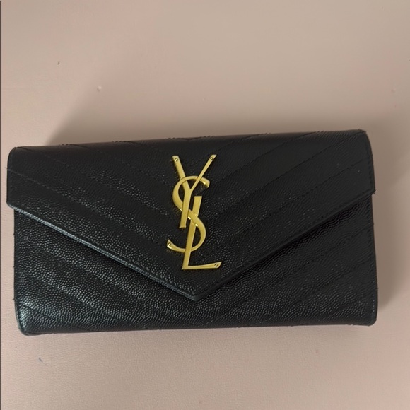 YSL monogram large flap Black Leather Wallet in grained leather. - Picture 1 of 6